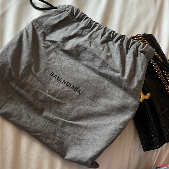 Balenciaga- Black Croc-Embossed Chain Shoulder Bag - Picture 6 of 6